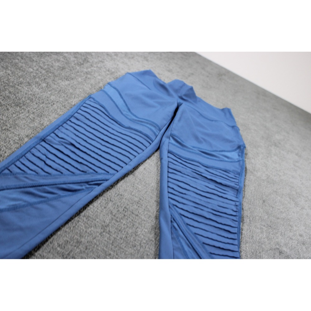 Aerie Chill Play Move Womens Blue Moto Ribbed Mesh Panel High Waist Leggings
